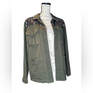 Onehart Women Army Green sequin Jacket M great condition.